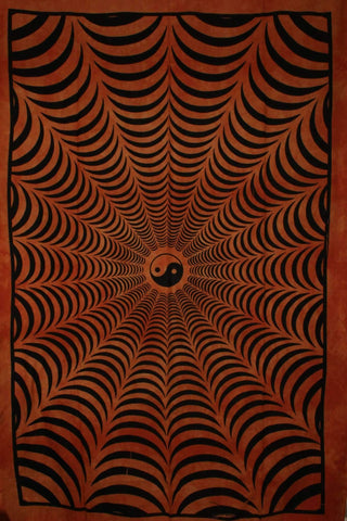 Saffron Trippy Yin Yang 3D Hand-loom Style Cotton Tapestry