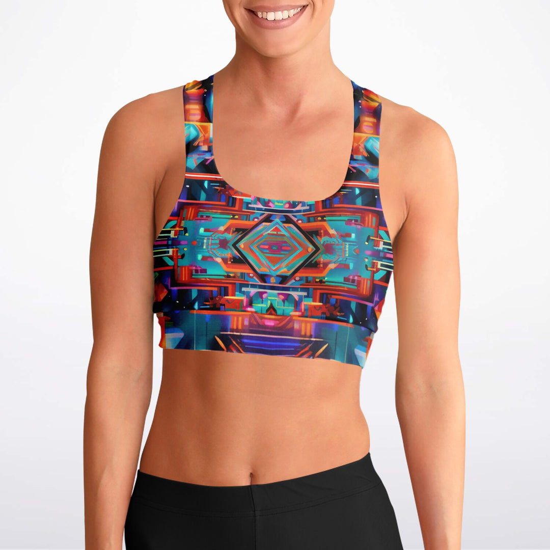 CYAN AZTEK Padded Sports Bra - LACHLAN WARDLAW X ACIDMATH AI