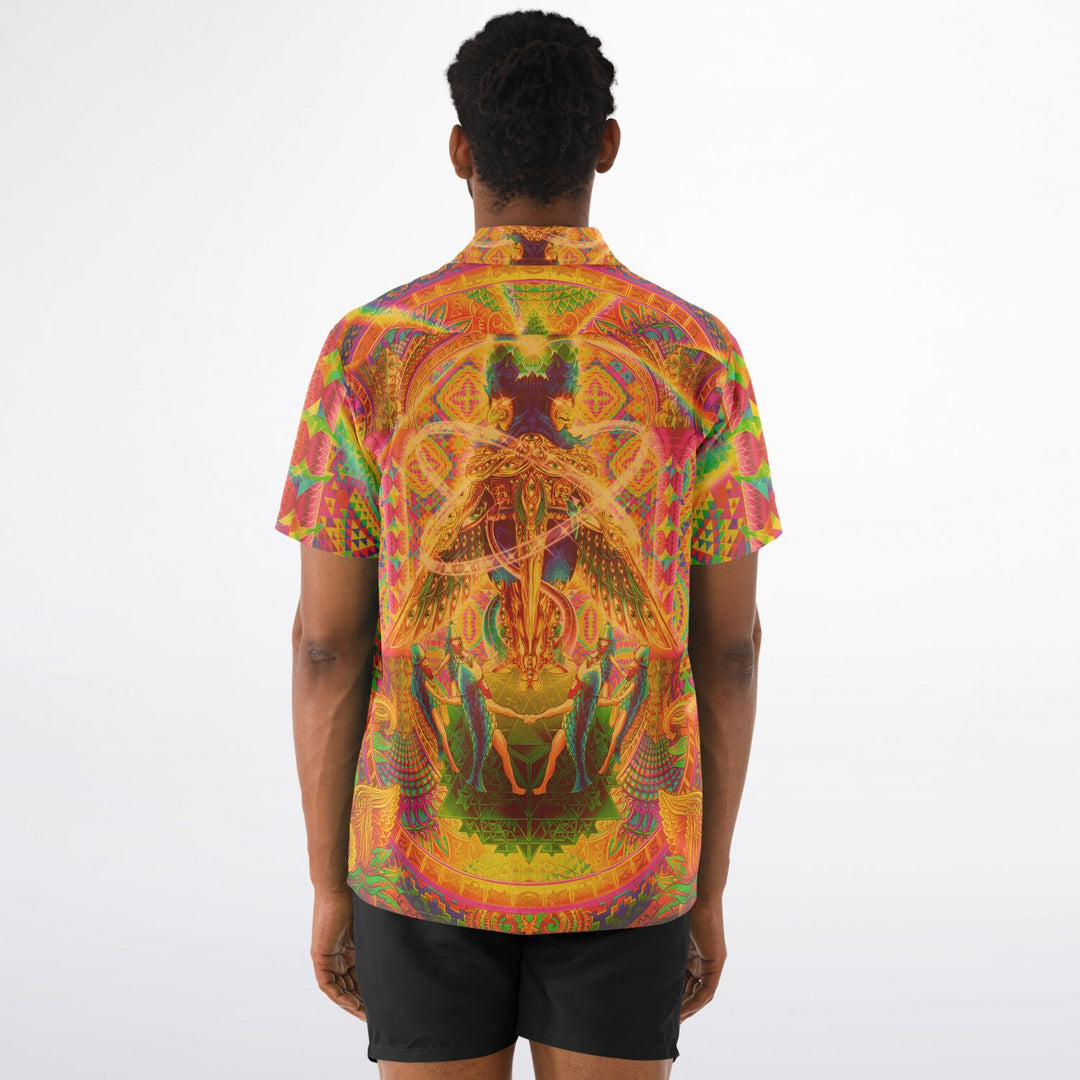 PILLARS OF CREATION Spread Collar Short Sleeve Button-Down Shirt - SALVIA DROID