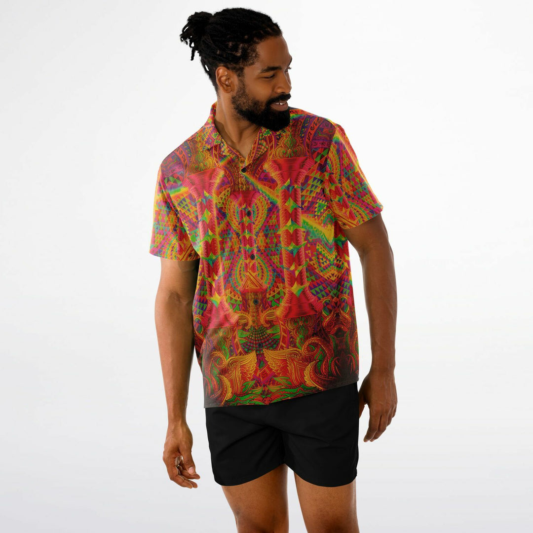 PILLARS OF CREATION Spread Collar Short Sleeve Button-Down Shirt - SALVIA DROID