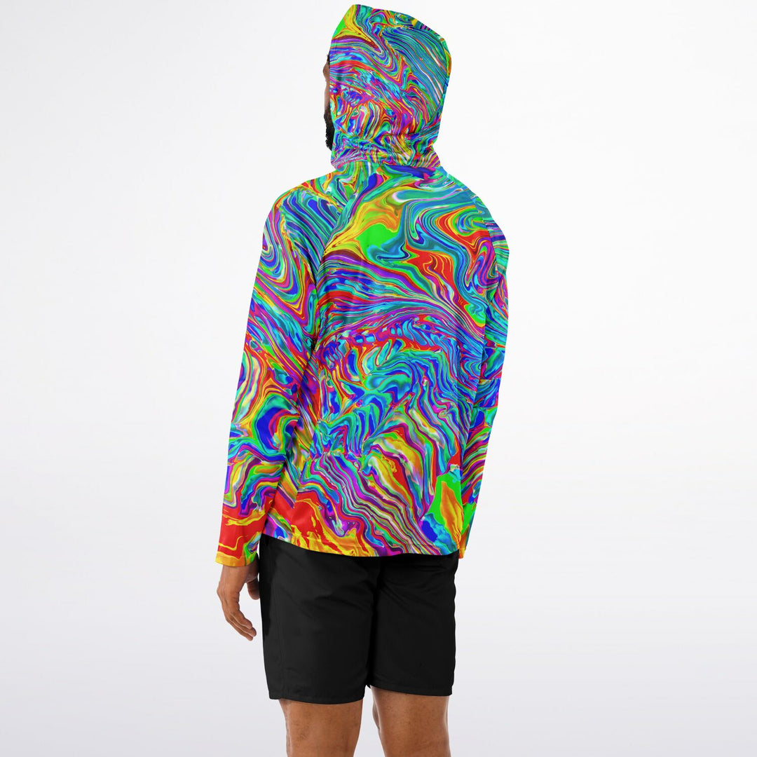 RAINBOW Men's Long Sleeve Hooded Performance Shirt - PSYCHEDELIC POUR HOUSE