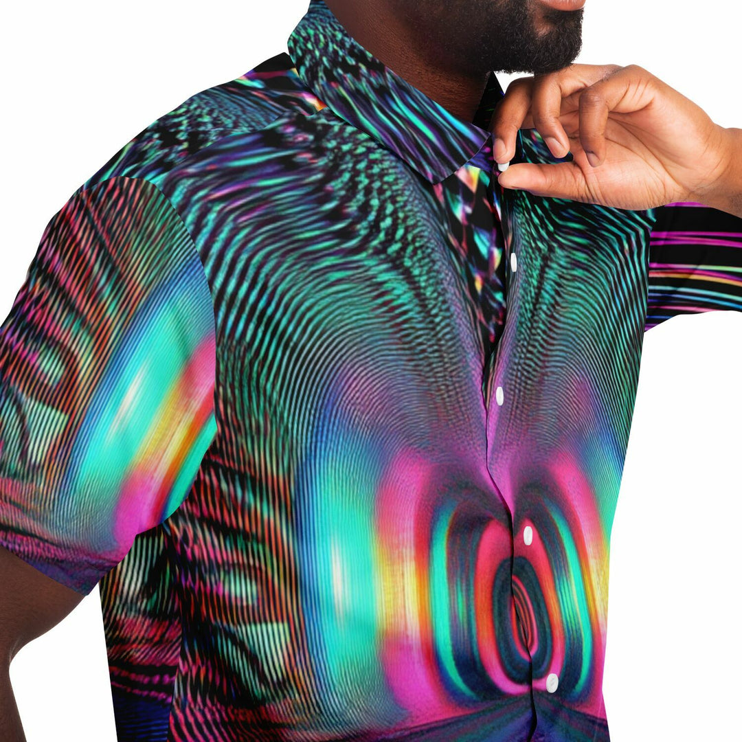 BUZZING LIGHT Short Sleeve Button Down Shirt - ACIDMATH AI