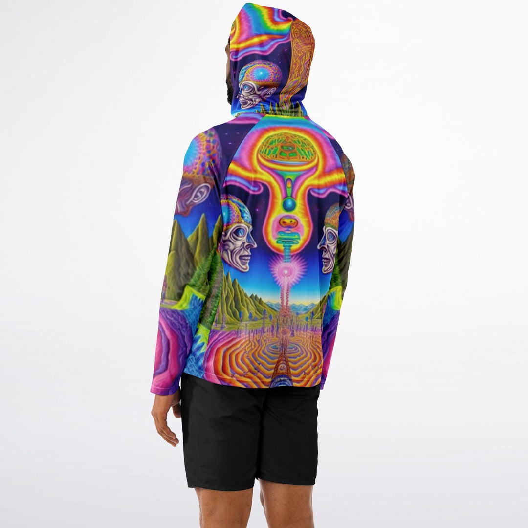 HIGH HOLY Men's Long Sleeve Hooded Performance Shirt - PSYCHEDELIC POUR HOUSE