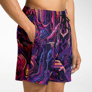 magenta grid Athletic Shorts