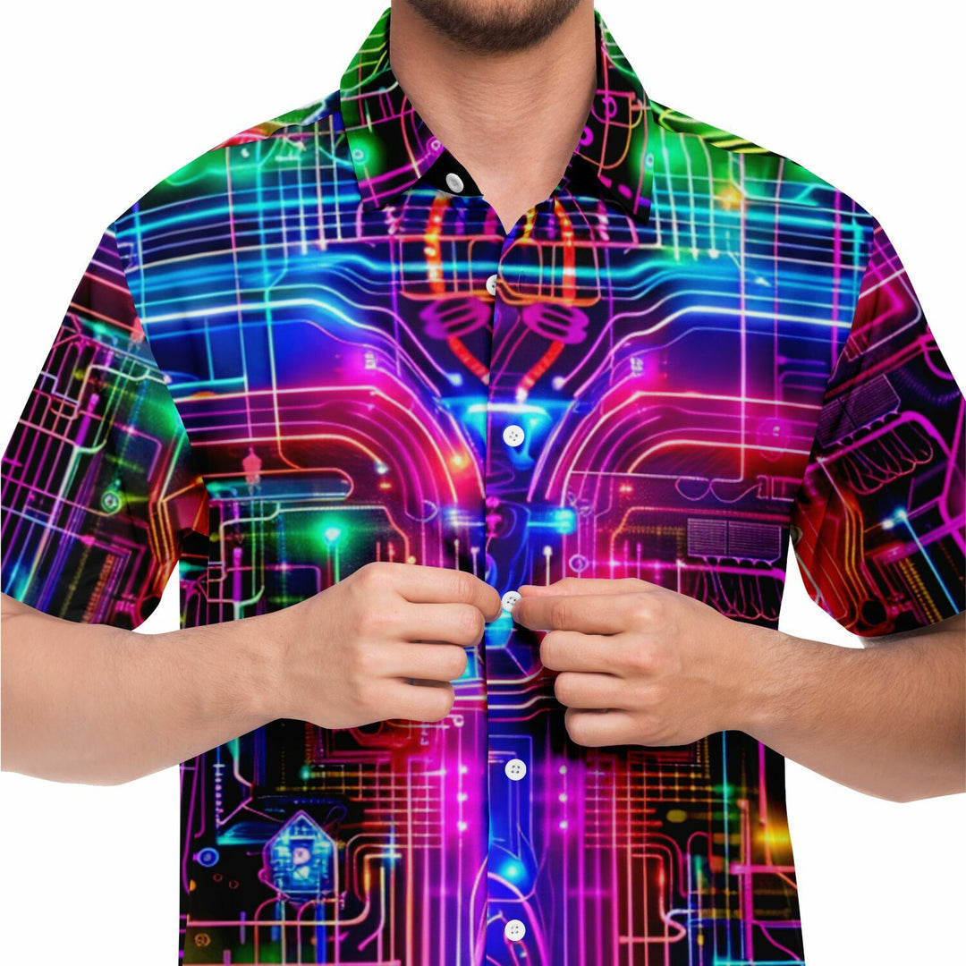 PSYGRID Short Sleeve Button Down Shirt - ACIDMATH AI