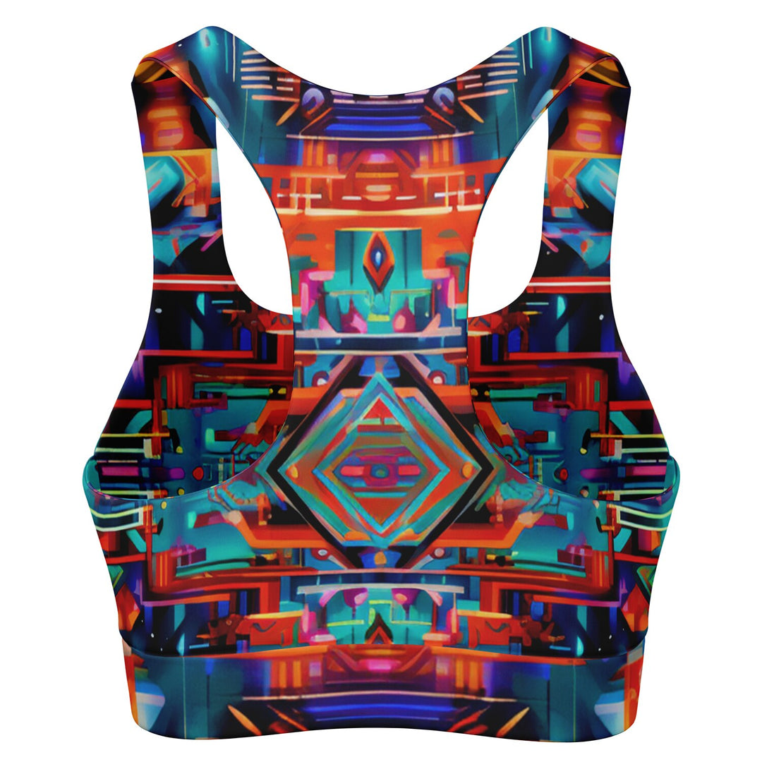 CYAN AZTEK Padded Sports Bra - LACHLAN WARDLAW X ACIDMATH AI