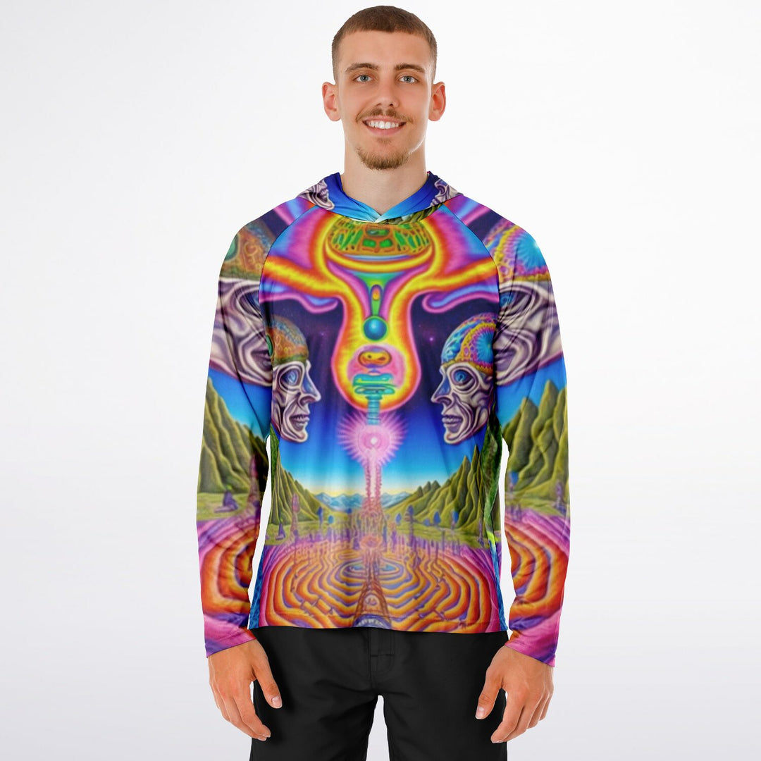 HIGH HOLY Men's Long Sleeve Hooded Performance Shirt - PSYCHEDELIC POUR HOUSE