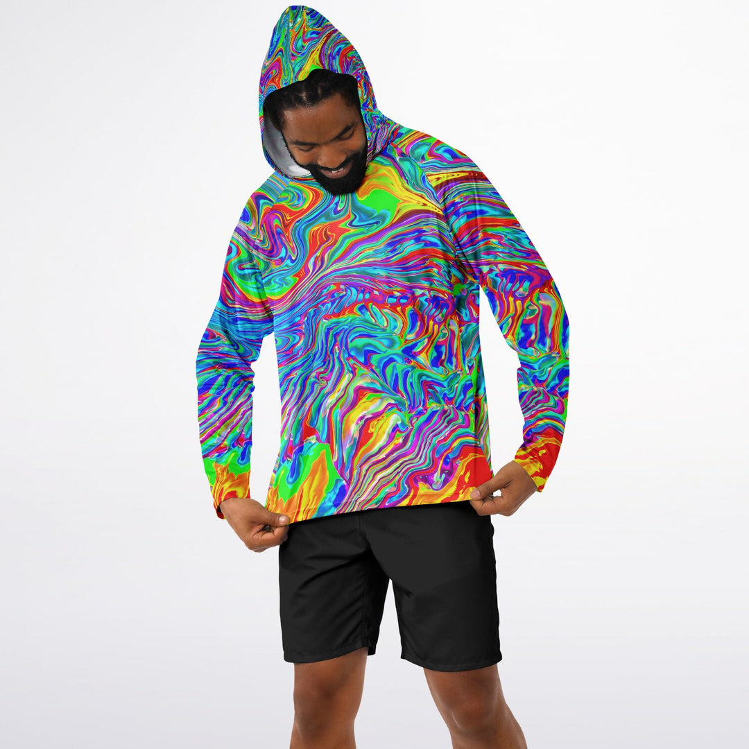 RAINBOW Men's Long Sleeve Hooded Performance Shirt - PSYCHEDELIC POUR HOUSE