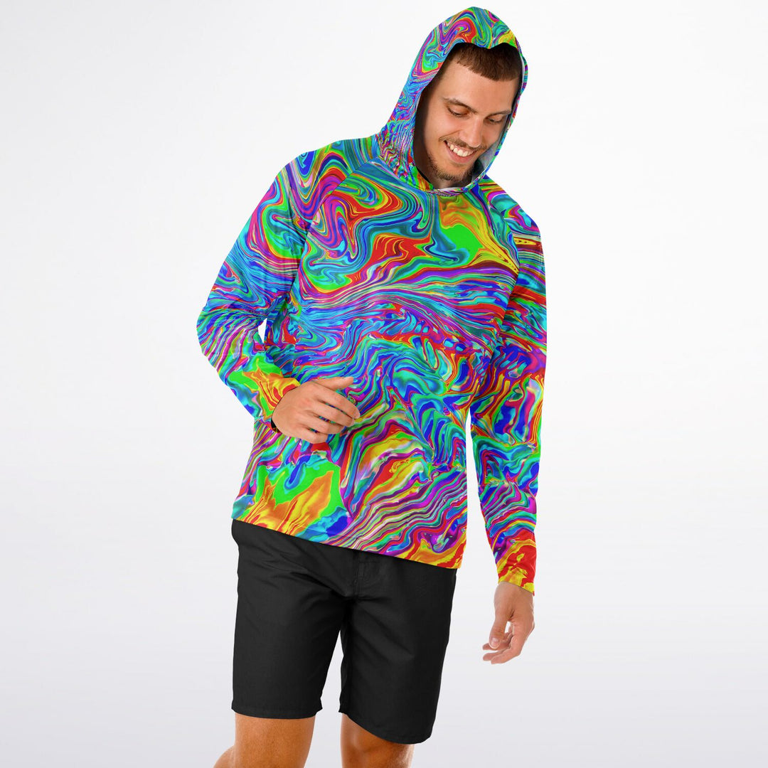 RAINBOW Men's Long Sleeve Hooded Performance Shirt - PSYCHEDELIC POUR HOUSE