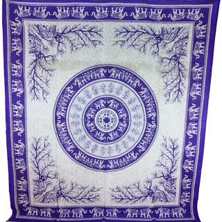 Purple Tigers & Elephants Majestic Beasts Cotton Tapestry