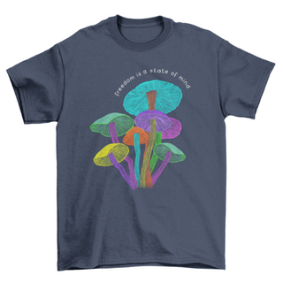 Series Psychedelic Fungi mushrooms neon quote "Freedom is a state of
