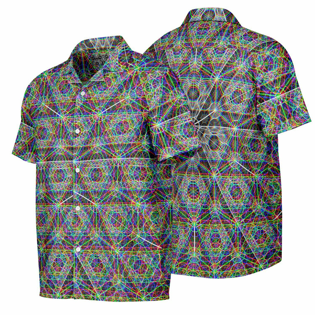 METATRONS CUBE Spread Collar Short Sleeve Button-Down Shirt - PATTERN NERD