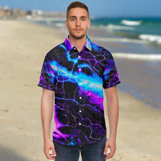 BLUE LIGHTNING Short Sleeve Button Down Shirt - GEOGLYSER