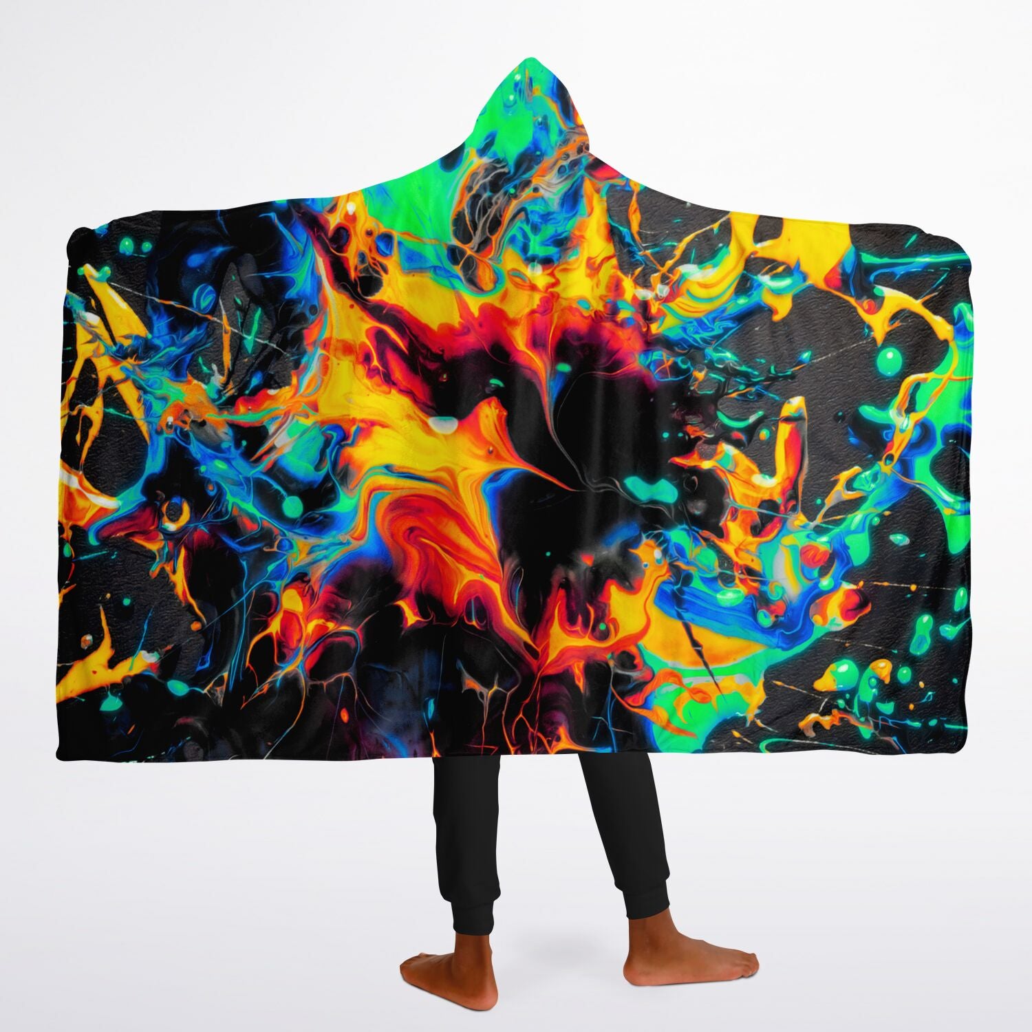 Psychedelic hoodie blanket, yellow and red groove trow, colorful festival on sale blanket, eye, sunny blanket, clouds and stars