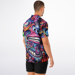 ACID FACE Spread Collar Short Sleeve Button-Down Shirt - AOP