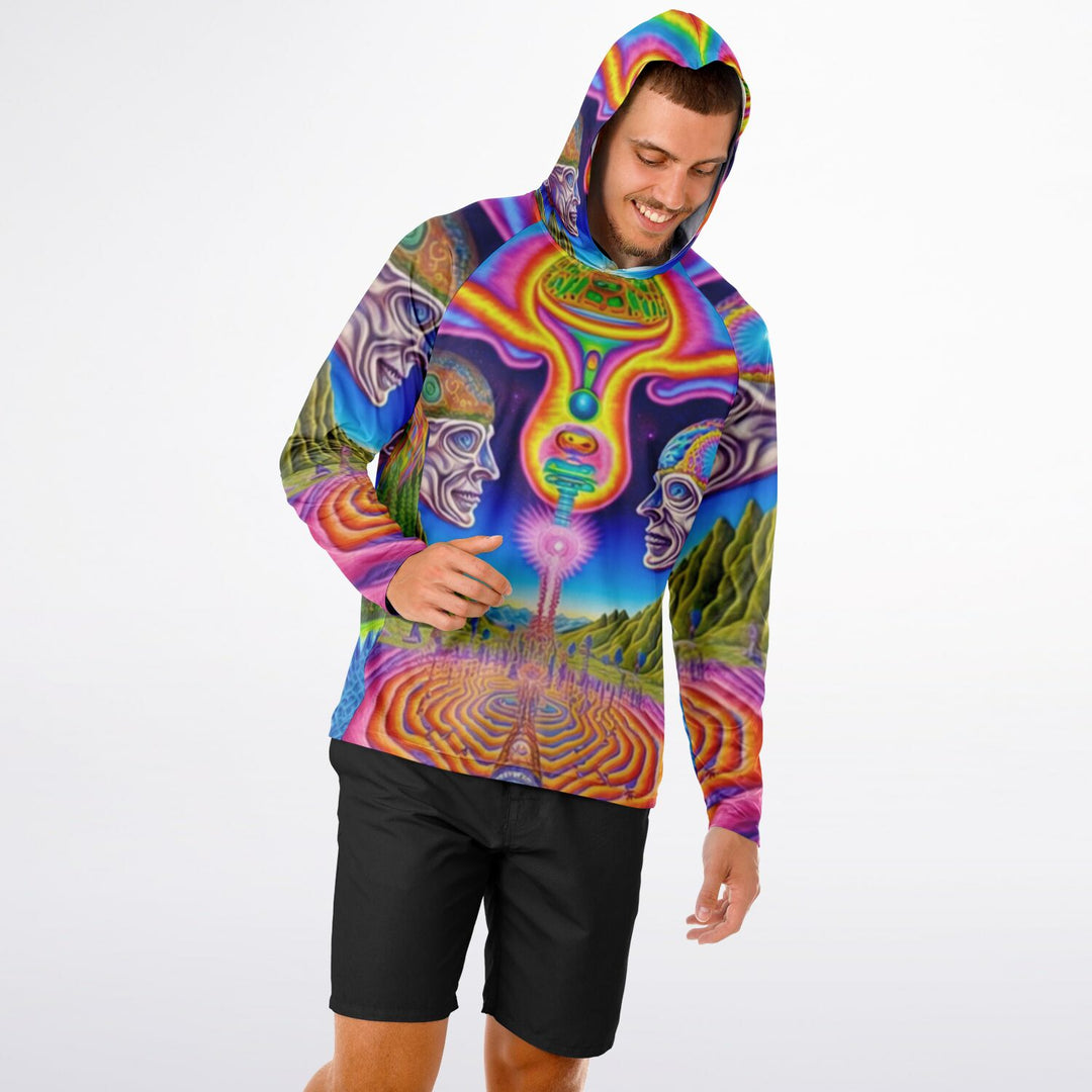 HIGH HOLY Men's Long Sleeve Hooded Performance Shirt - PSYCHEDELIC POUR HOUSE