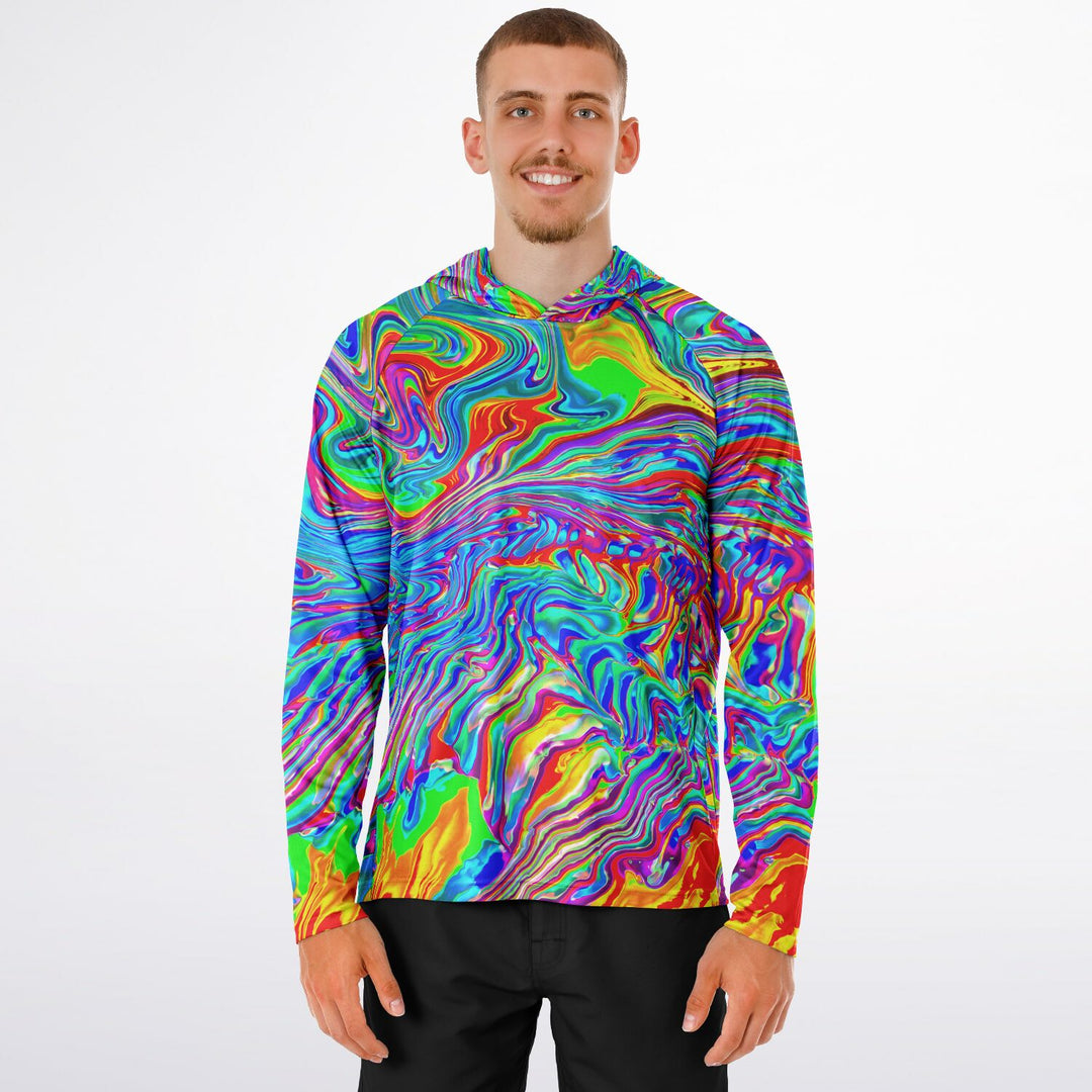 RAINBOW Men's Long Sleeve Hooded Performance Shirt - PSYCHEDELIC POUR HOUSE