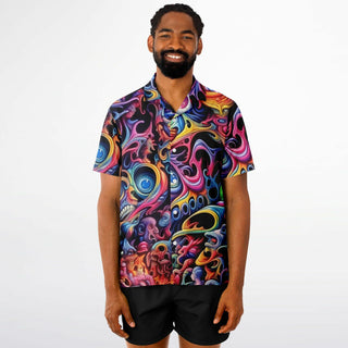 ACID FACE Spread Collar Short Sleeve Button-Down Shirt - AOP