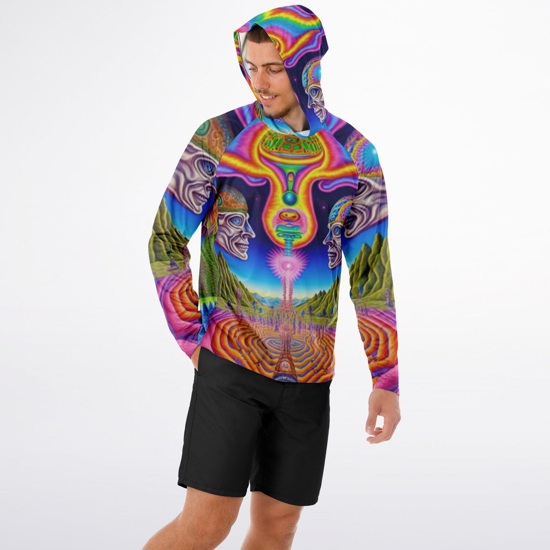 HIGH HOLY Men's Long Sleeve Hooded Performance Shirt - PSYCHEDELIC POUR HOUSE