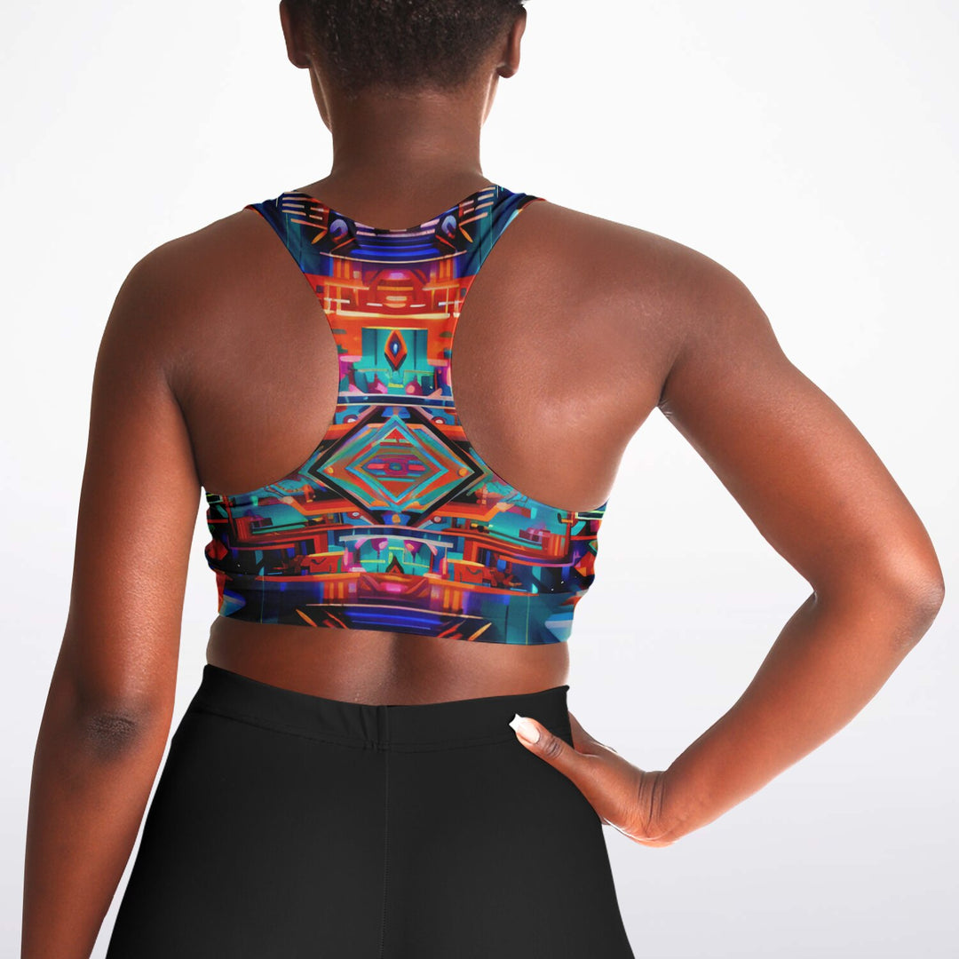 CYAN AZTEK Padded Sports Bra - LACHLAN WARDLAW X ACIDMATH AI