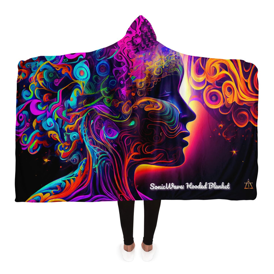 SONIC WAVE Hooded Blanket | DIMENSIONAL by ACIDMATH AI