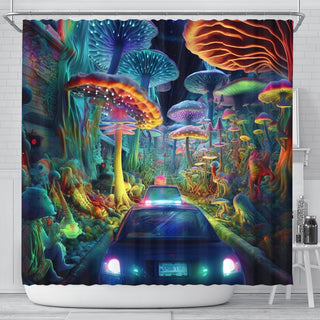 NIGHT DRIVE Shower Curtain | Acidmath AI