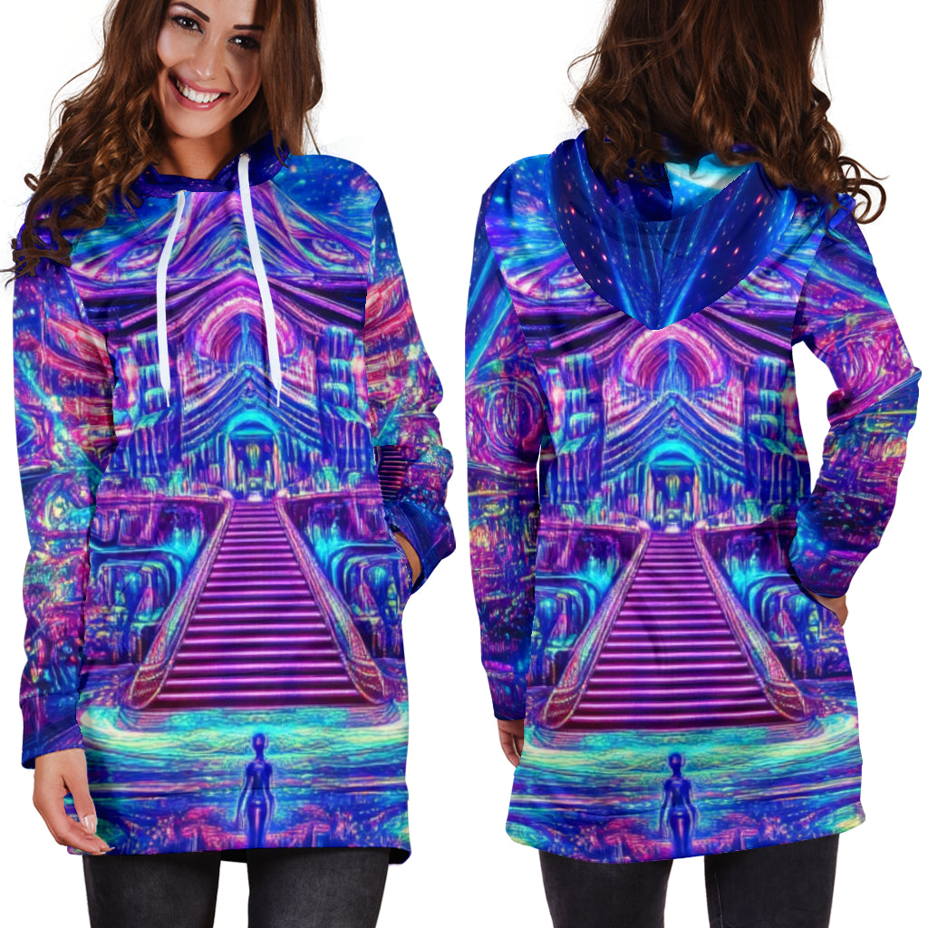 ENLIGHTENMENT STAIRS HOODIE DRESS | ACIDMATH AI