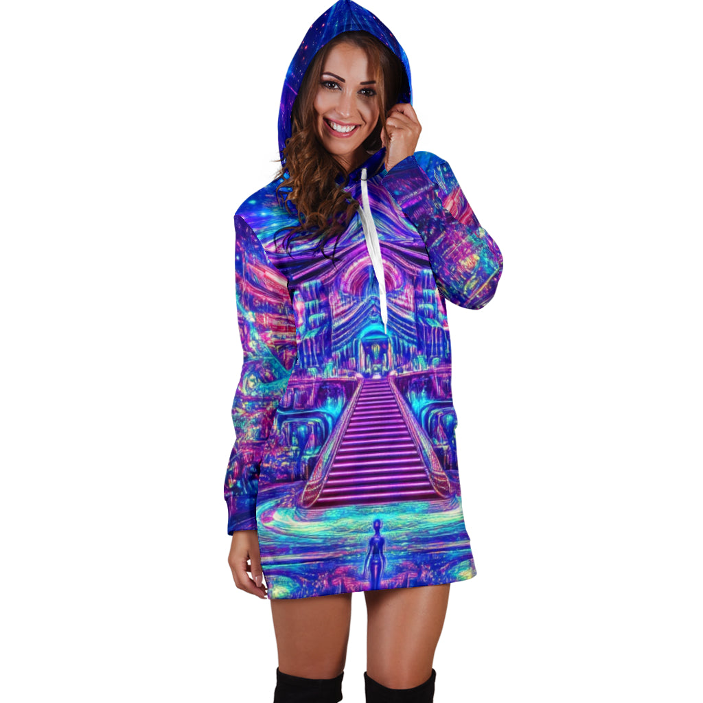 ENLIGHTENMENT STAIRS HOODIE DRESS | ACIDMATH AI