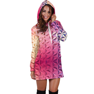 WHITE AND PINK PETALS | WOMENS HOODIE DRESS | ACIDMATH AI