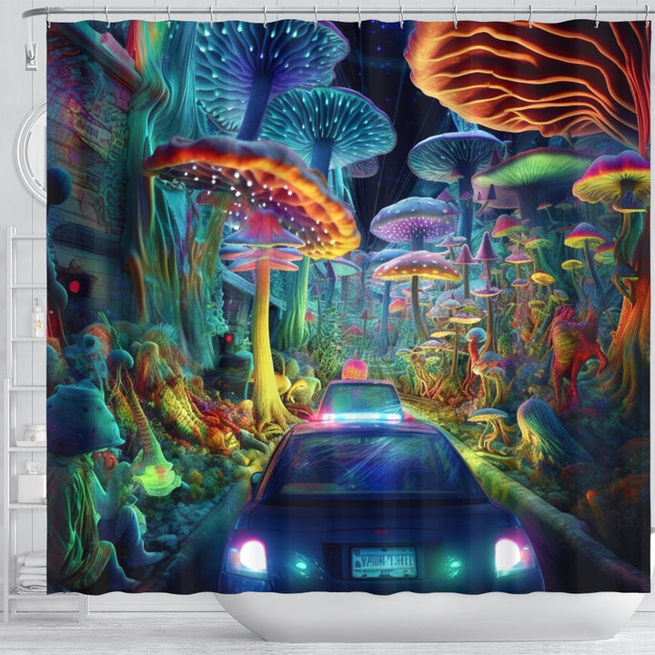 NIGHT DRIVE Shower Curtain | Acidmath AI