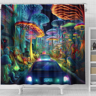 NIGHT DRIVE Shower Curtain | Acidmath AI