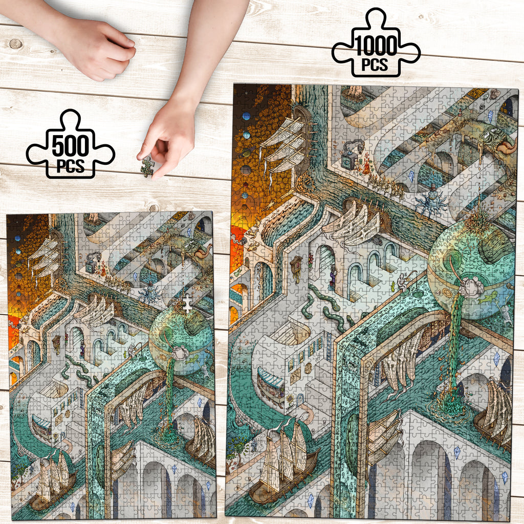 🌌🌀 Fishing for Escher KaleidoQuest Wooden Jigsaw Puzzle | POLARIS