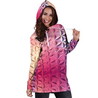 WHITE AND PINK PETALS | WOMENS HOODIE DRESS | ACIDMATH AI