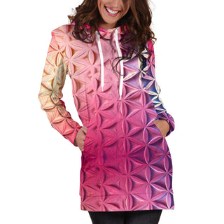 WHITE AND PINK PETALS | WOMENS HOODIE DRESS | ACIDMATH AI