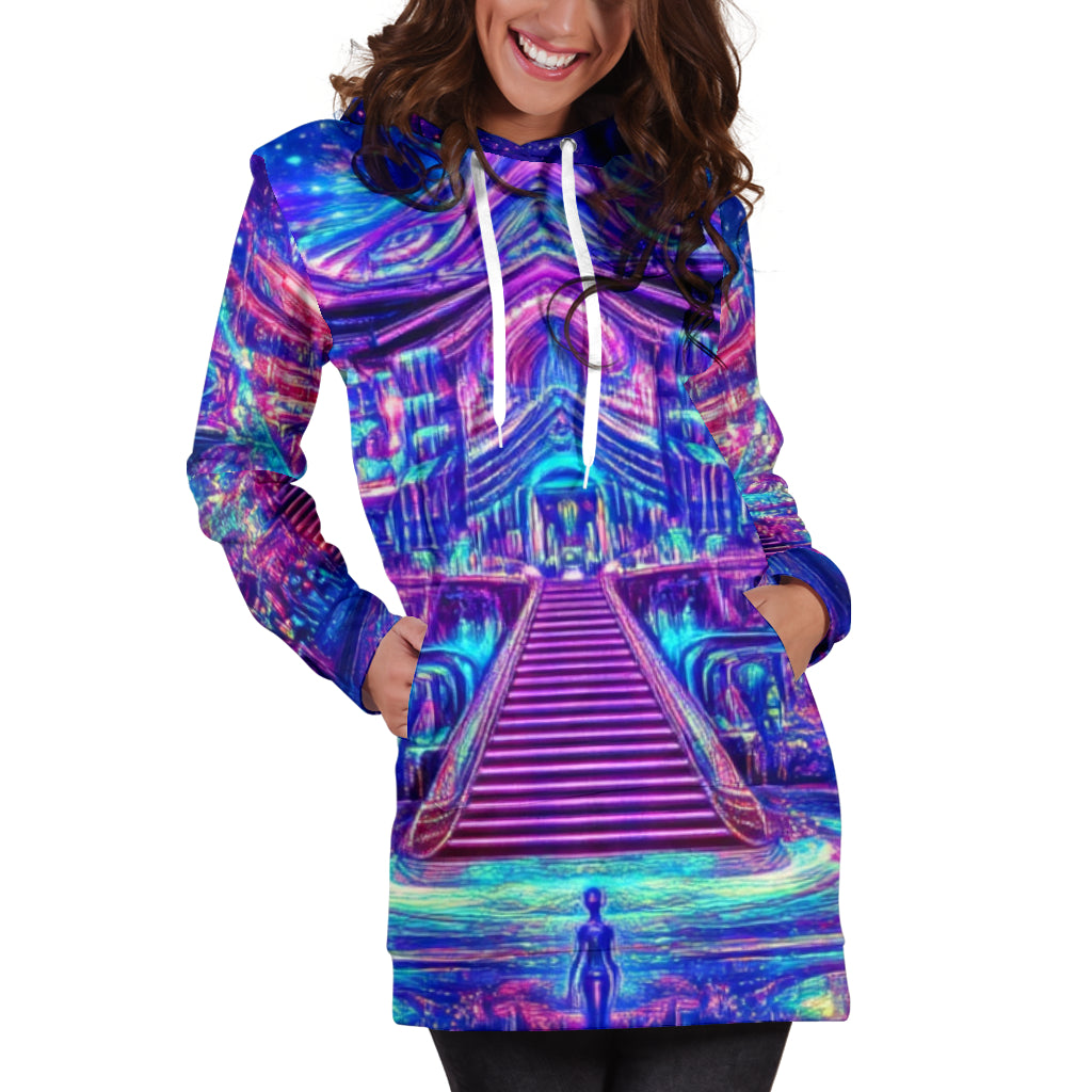 ENLIGHTENMENT STAIRS HOODIE DRESS | ACIDMATH AI