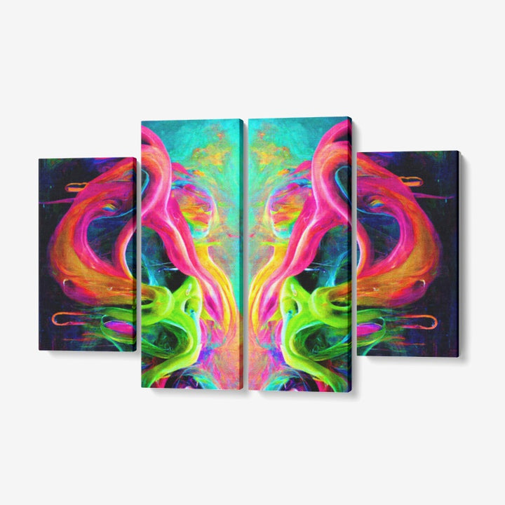 Cameron Gray | Paint Splash | 4 Piece Canvas Wall Art for Living Room - Framed Ready to Hang 4x12"x32