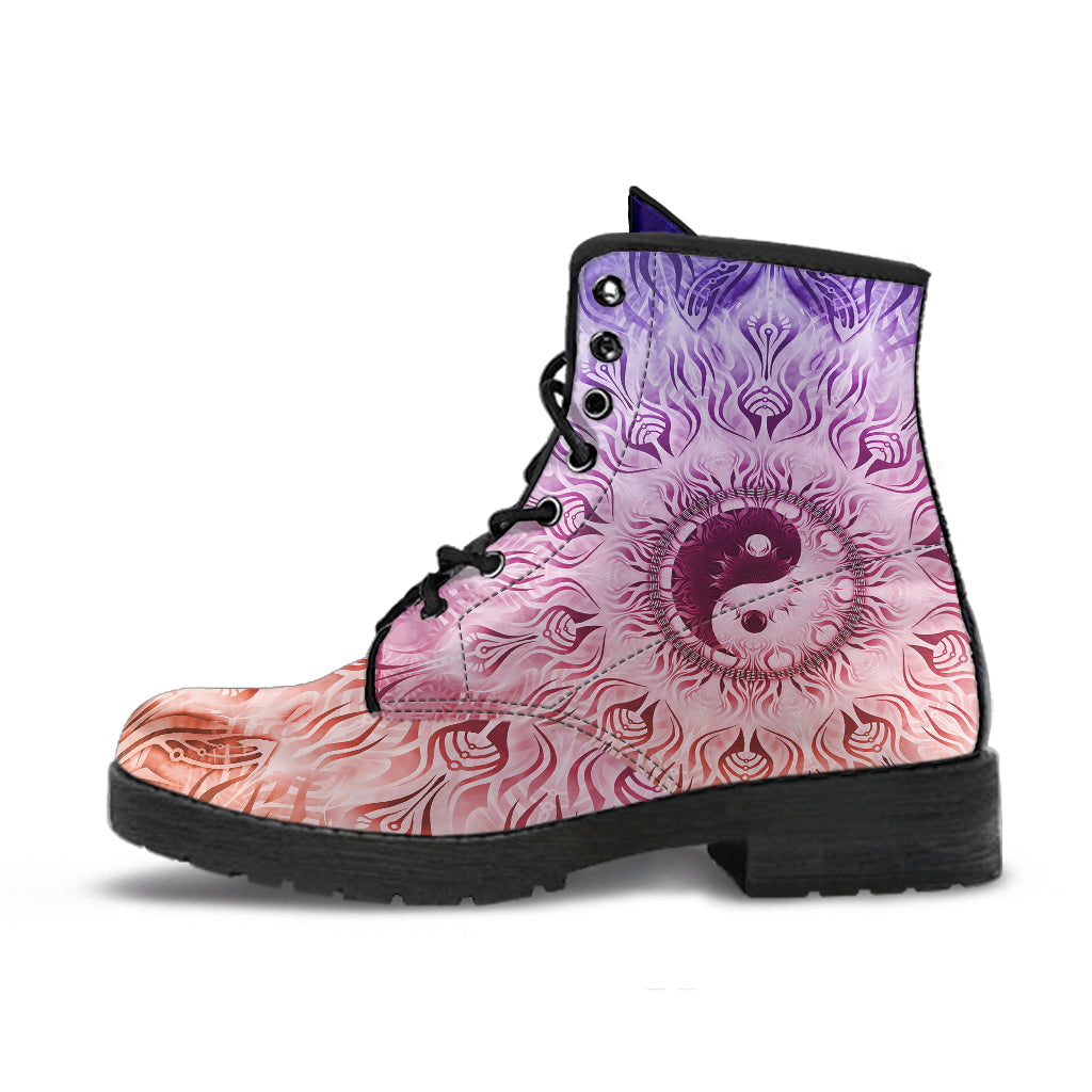 Fractalized Rainbow Yin & Yang Mandala | Leather Boots | Mandalazed