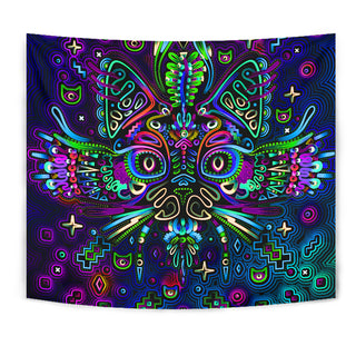 CYAN TRIPPY KITTY TAPESTRY | TAS VISUALS