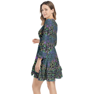 Flower of life | Imran | Long Sleeve Tiered Ruffle Hem Elastic Waist Mini Dress