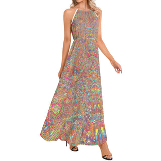 MANDALA Ruffle Hem Halter Neck Maxi Dress