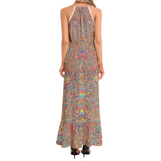 MANDALA Ruffle Hem Halter Neck Maxi Dress