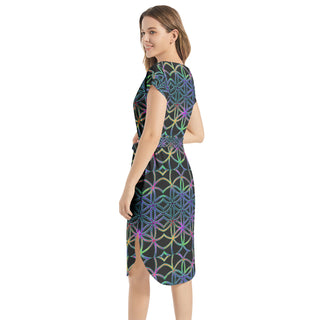FLOWER OF LIFE | IMRAN | Notched Neck Belted Dress