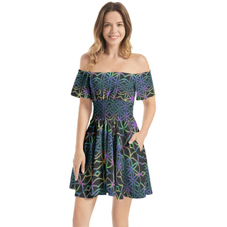 Flower Of Life | Imran | Off Shoulder Shirred Waist Flared Mini Dress