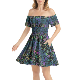 Flower Of Life | Imran | Off Shoulder Shirred Waist Flared Mini Dress