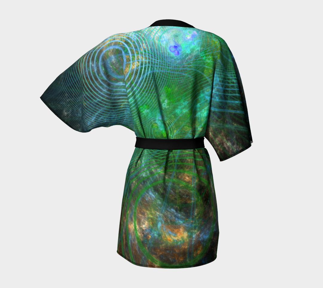 The Unfolded Cosmos - Green | Kimono Robe | Yantrart Design