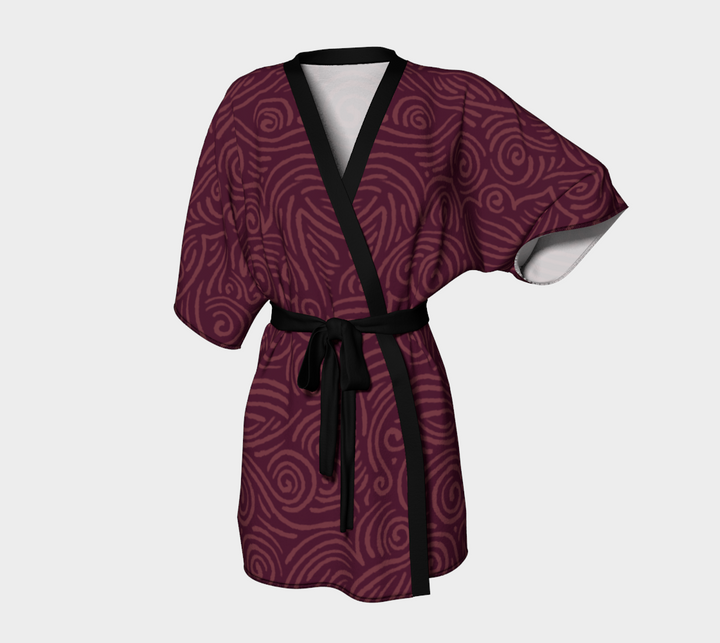 Waves and Spirals - Red | Kimono Robe | Mandalazed