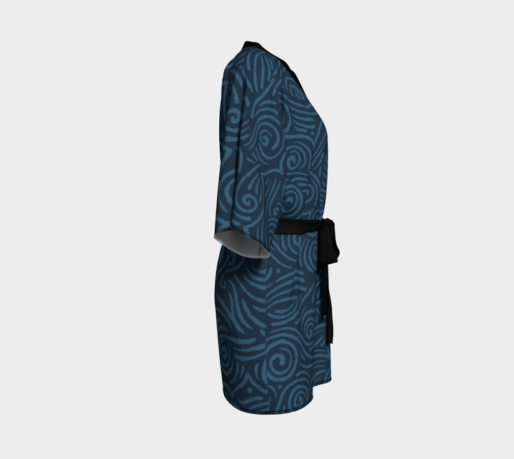 Waves and Spirals - Blue | Kimono Robe | Mandalazed