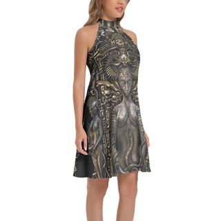 MOLECULAR PRINCESS Tie Back Halter Neck Flared Dress | LUMINOKAYA