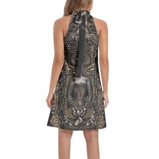 MOLECULAR PRINCESS Tie Back Halter Neck Flared Dress | LUMINOKAYA