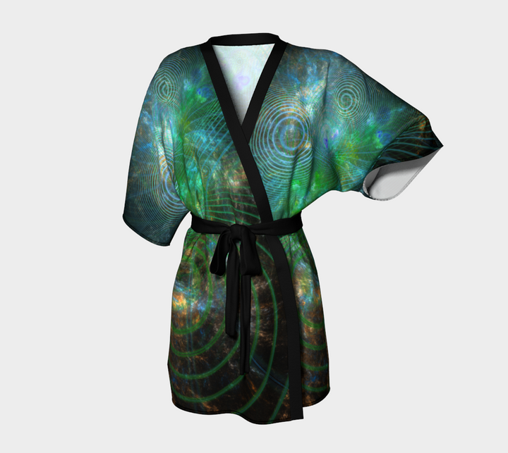 The Unfolded Cosmos - Green | Kimono Robe | Yantrart Design
